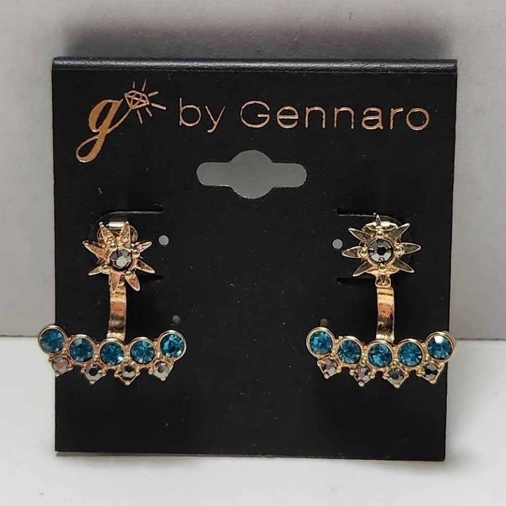 g by Gennaro Turqoise Blue Glass Jacket Earrings Statement Earrings